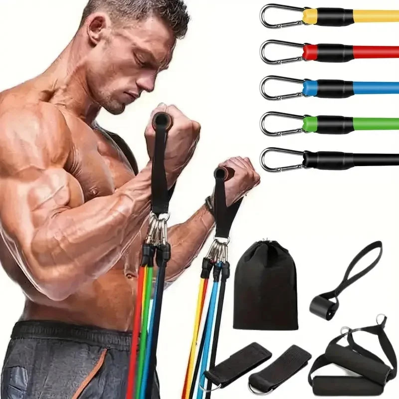11 Piece Resistance Bands Set, With Door Anchor, Handles, Carry Bag, and Legs Ankle Straps