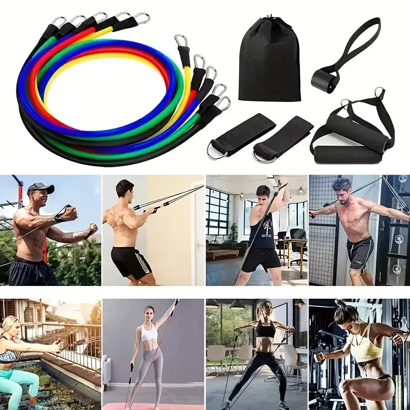 11 Piece Resistance Bands Set, With Door Anchor, Handles, Carry Bag, and Legs Ankle Straps
